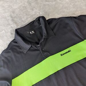 Kawasaki Racing Polo Shirt Mens Large Black Lime Green Colorblock Performance L